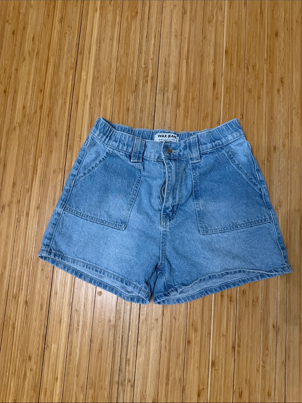 Wax Jean Light Blue High-Rise Denim Shorts with Front Patch Pockets